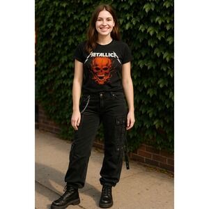 Y2K SIKA Cargo Pants 30 Black Grunge Goth Utility Multi Pocket Strap Grommet‎